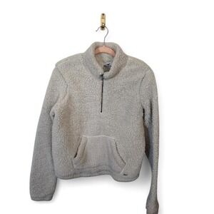 Hollister Sherpa Quarter Zip Pullover Women's M Cream Fleece